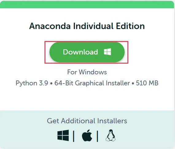 Anaconda Individual Editionのダウンロード画像です。