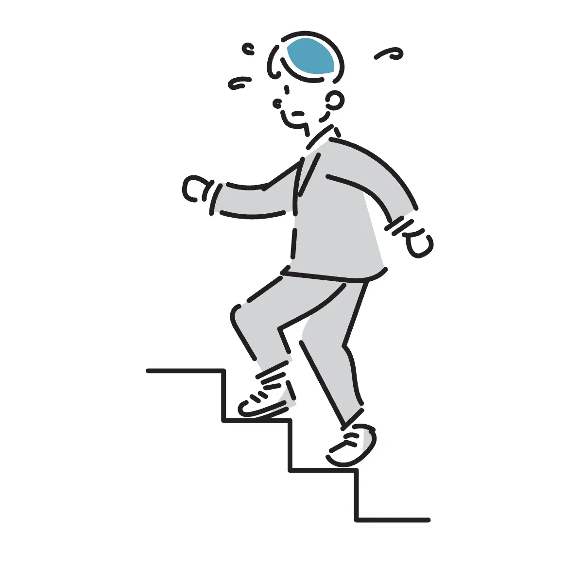 階段を登る男性