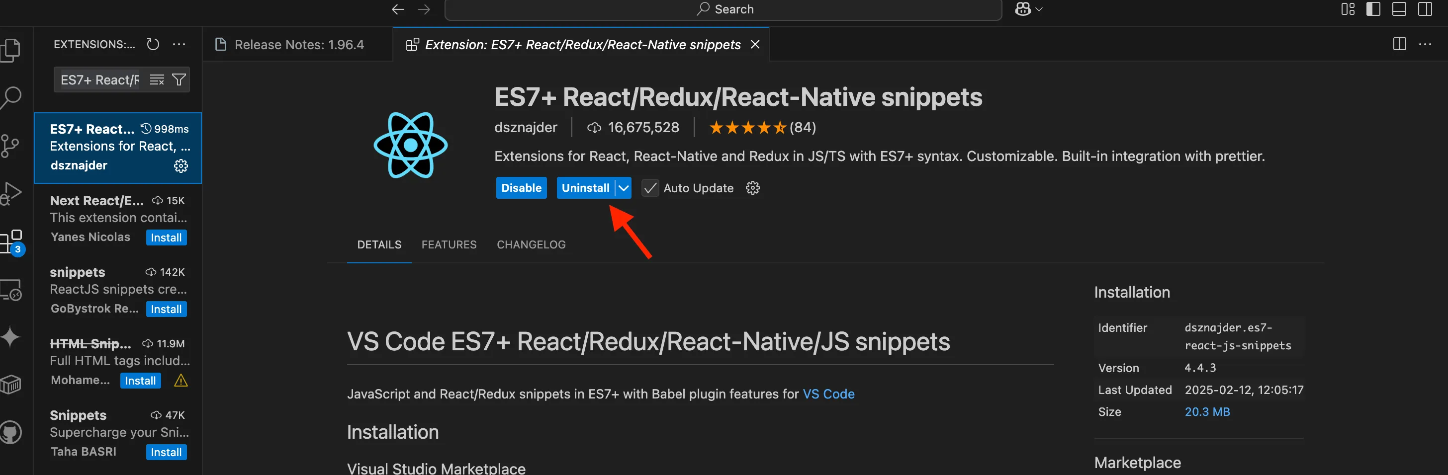 VSCodeでES7のインストールを説明する画像