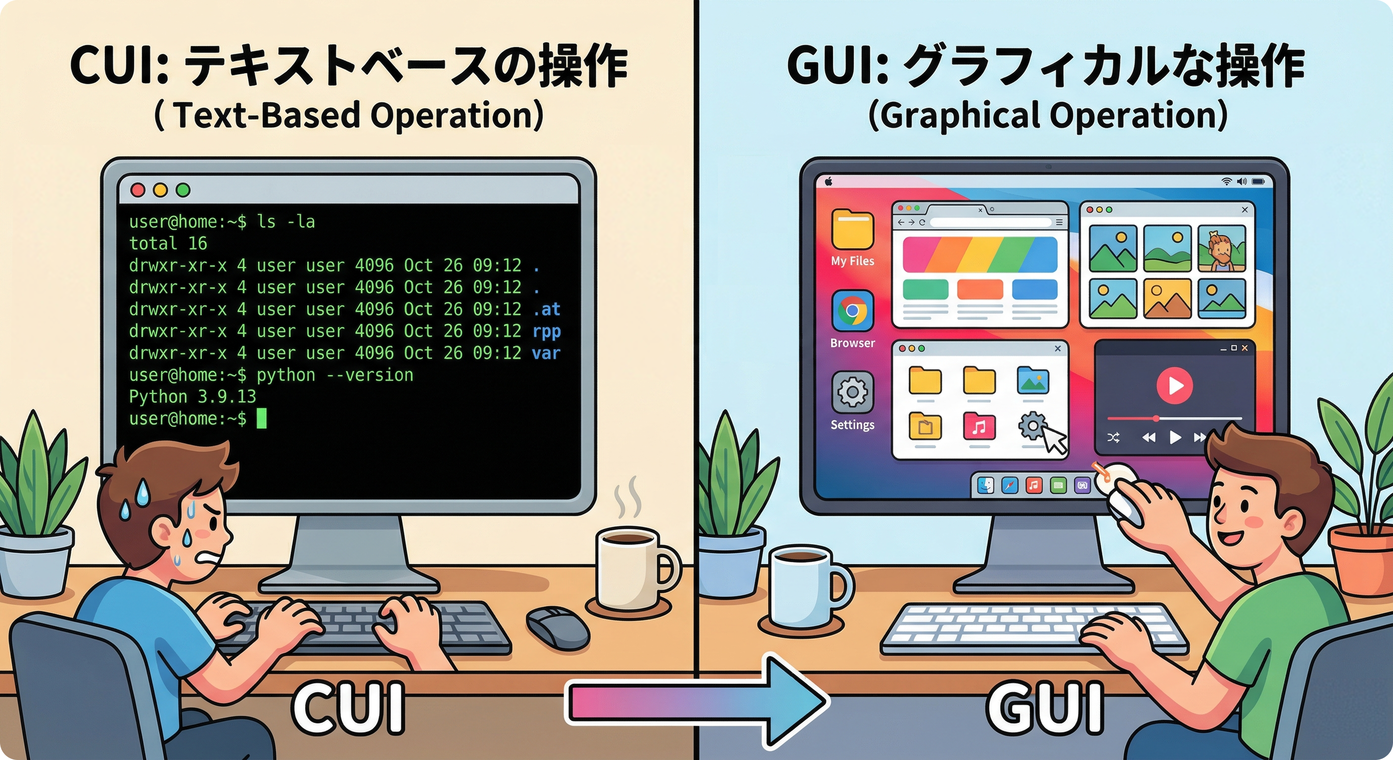 CUIandGUIの違いイラスト