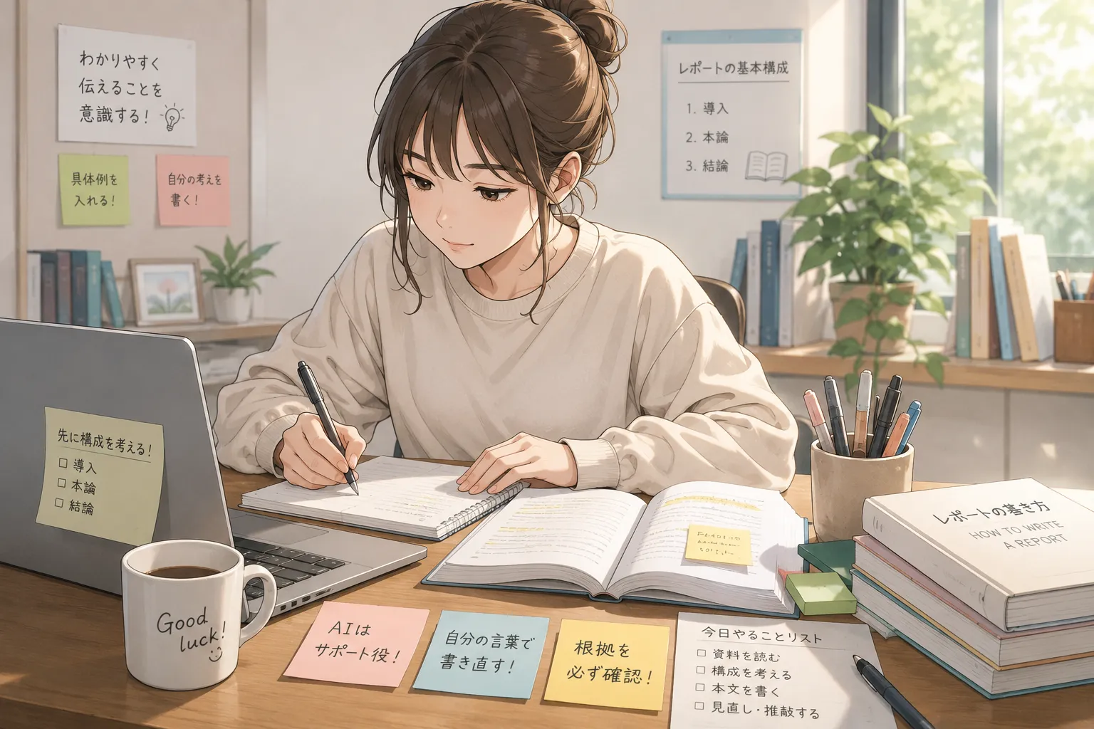 大学生がレポート作成に取り組む様子