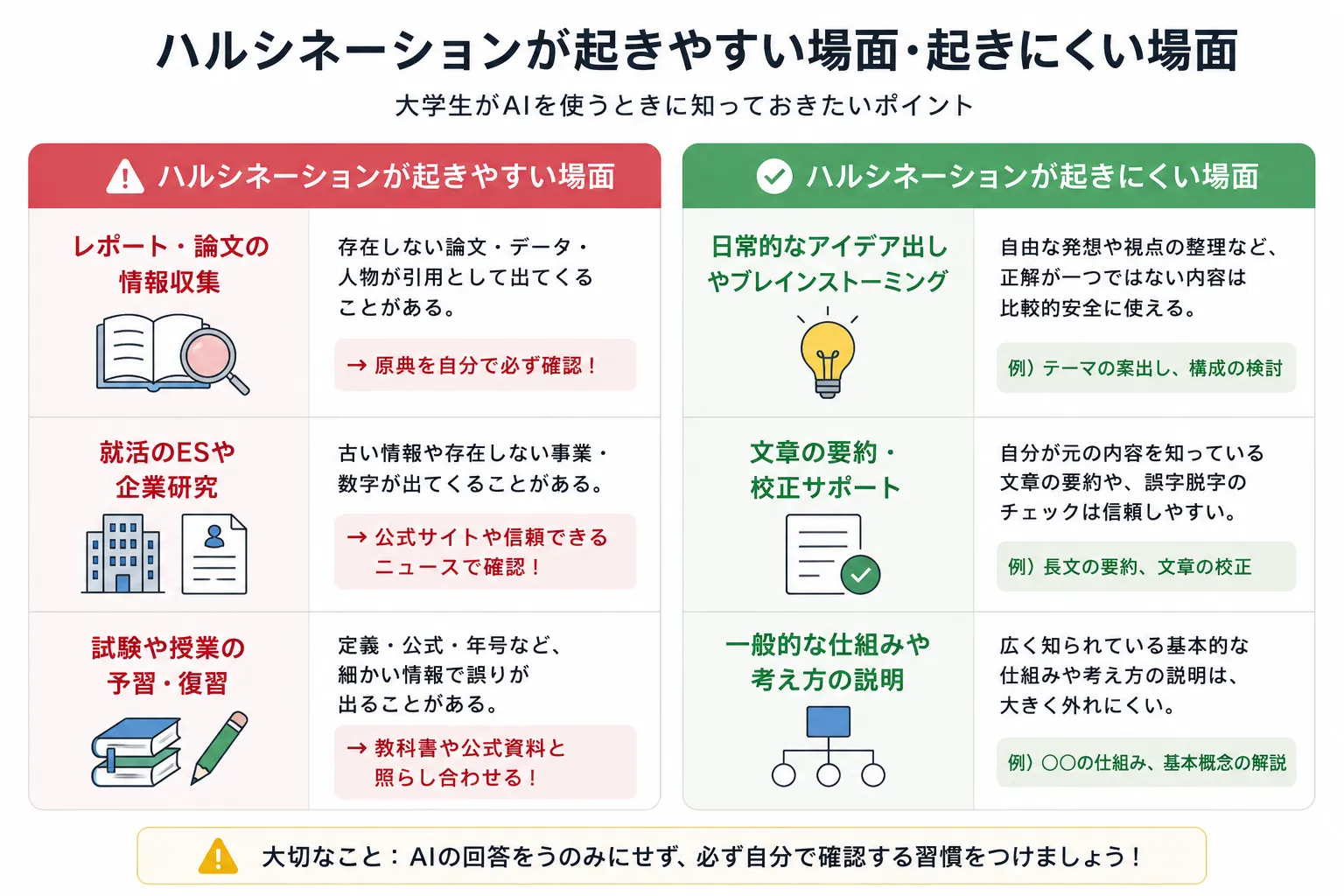 ハルシネーションが起きやすい場面と起きにくい場面を説明した画像