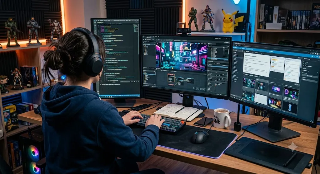 PCでゲームを開発する様子