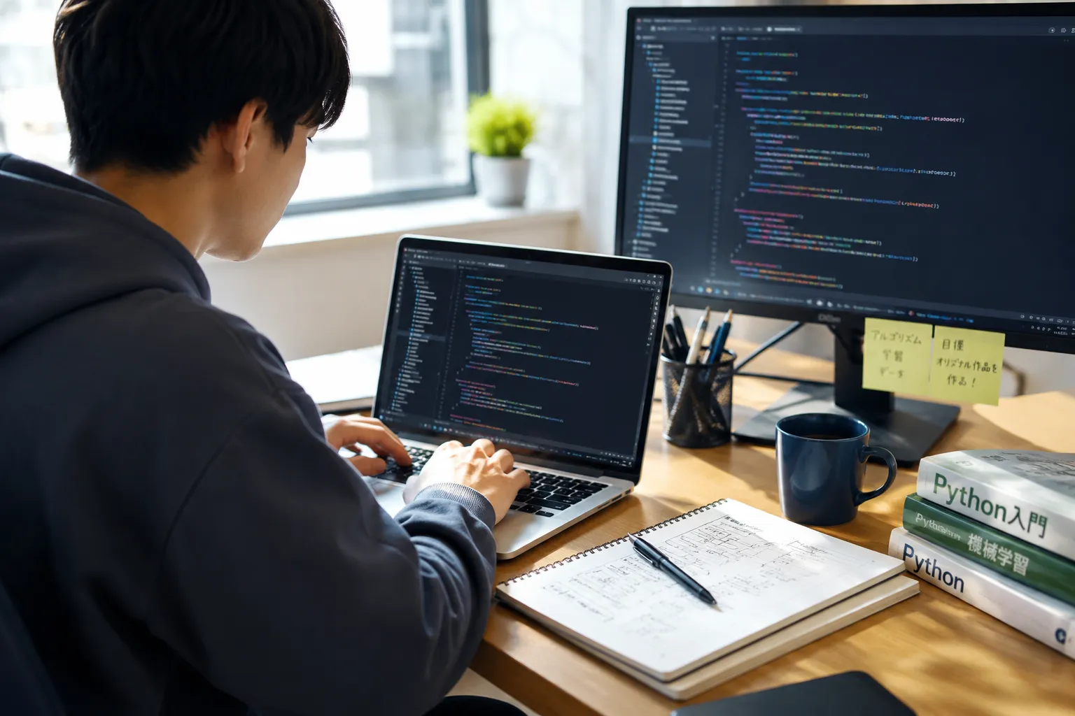 PCでプログラミングをしている様子