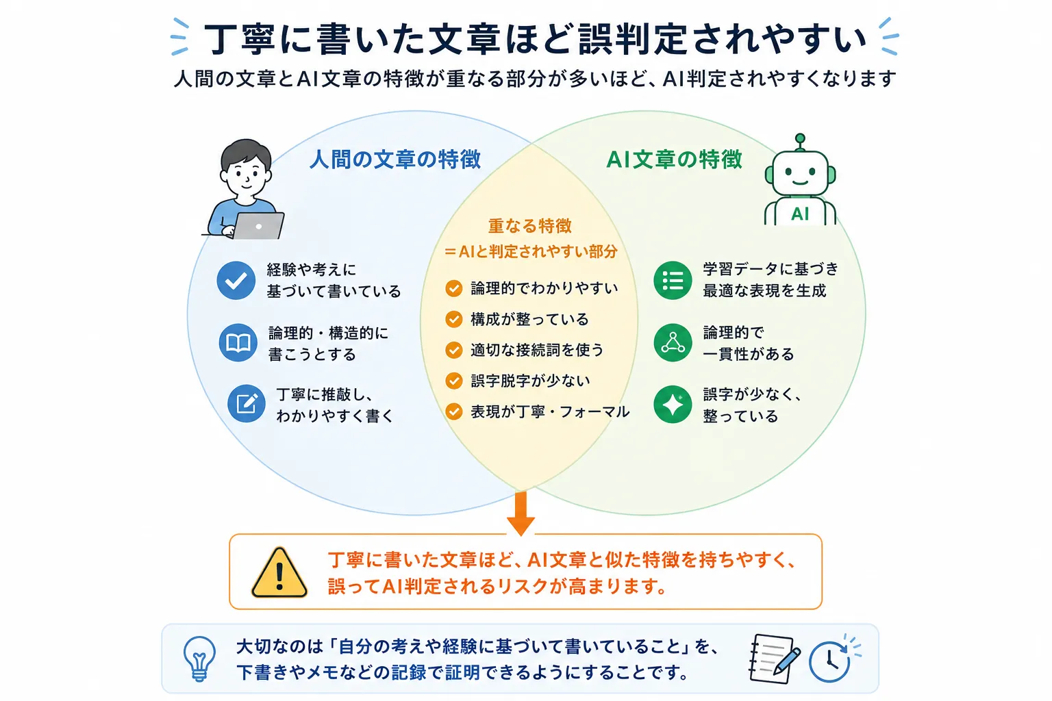 丁寧に書いた文章について説明した画像